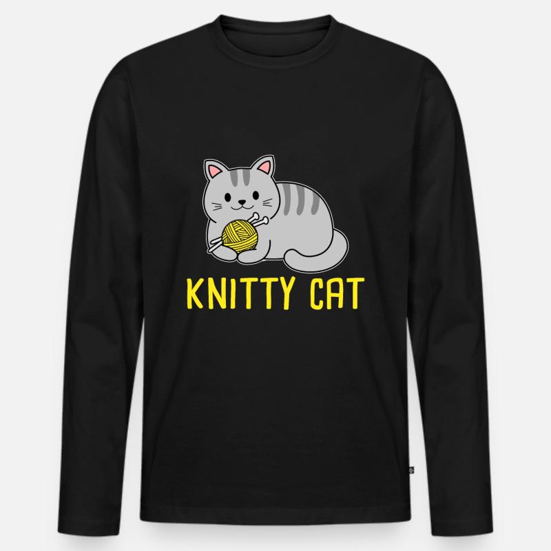 Knitty cat Knitting - Männer Premium Bio Langarmshirt - Schwarz