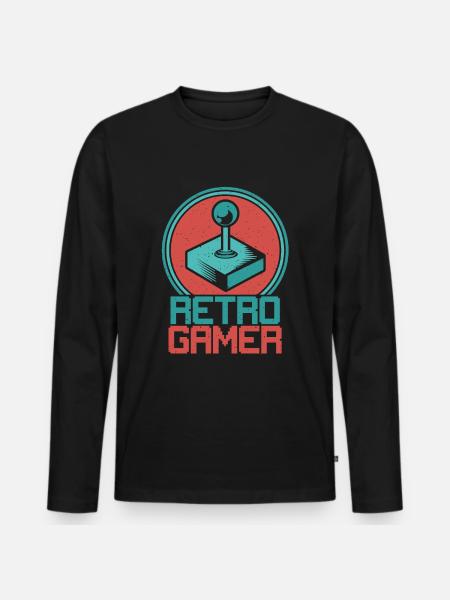 Retro Gamer Joystick - Männer Premium Bio Langarmshirt - Schwarz