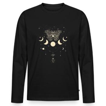 Moon phase, butterfly, esotericism, sky, stars - Men's Premium Organic Long Sleeve Shirt - black - Front - Nico (187cm)