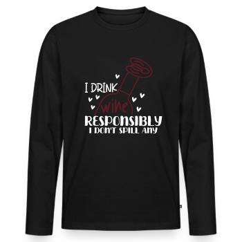 Je bois du vin de manière responsable, je - T-shirt manches longues Premium bio Homme - noir - Devant - Nico (187cm)