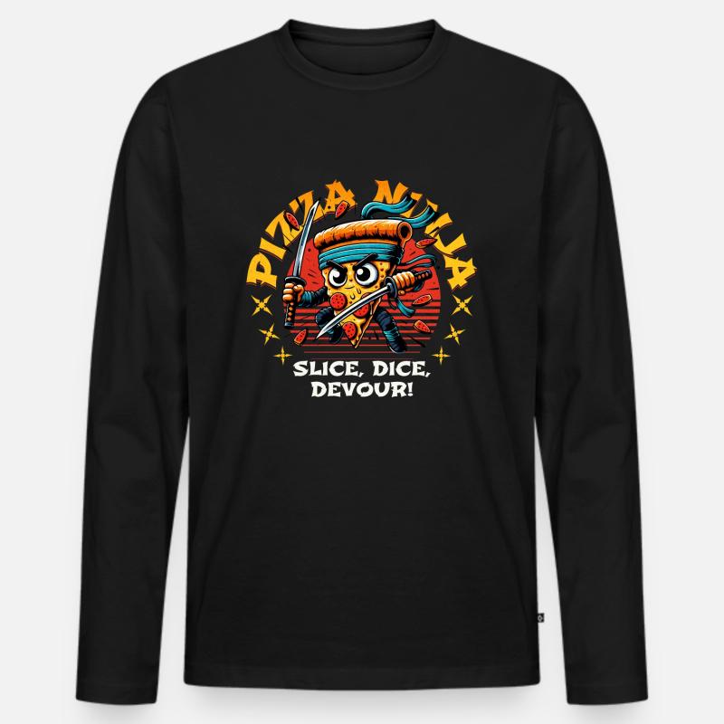 PIZZA NINJA SLICE, DICE, DEVOUR! - Männer Premium Bio Langarmshirt - Schwarz