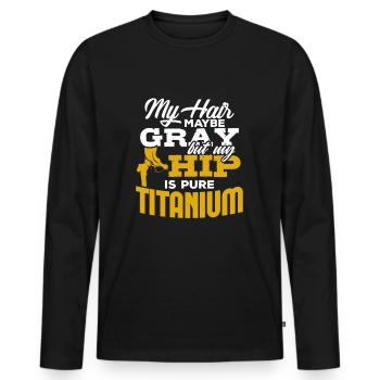 Hip Replacement Post New Hip Surgery Gift - Men's Premium Organic Long Sleeve Shirt - black - Front - Nico (187cm)