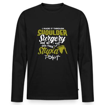 Shoulder Replacement Post New Surgery Gift - Men's Premium Organic Long Sleeve Shirt - black - Front - Nico (187cm)