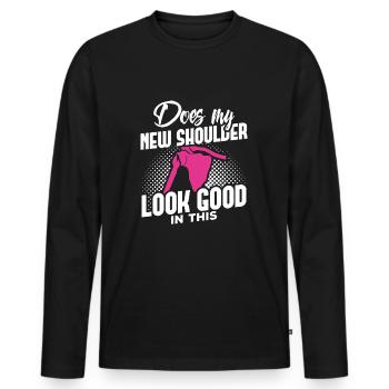 Shoulder Replacement Post New Surgery Gift - Men's Premium Organic Long Sleeve Shirt - black - Front - Nico (187cm)