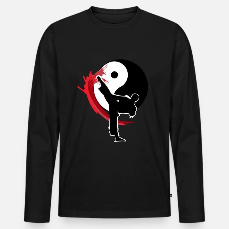 Yin Yang Karate Tae Kwon Do Kick Kick - Männer Premium Bio Langarmshirt - Schwarz