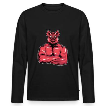 Bodybuilder Cochon Muscles Fitness Gift - T-shirt manches longues Premium bio Homme - noir - Devant - Nico (187cm)