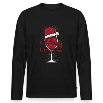 FUNNY CHRISTMAS RED WINE DESIGN - Men's Premium Organic Long Sleeve Shirt - black - Front - Nico (187cm)