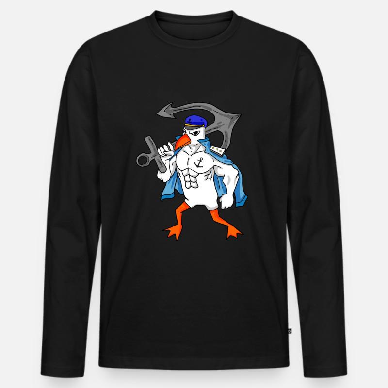 Möwe mit Anker - Männer Premium Bio Langarmshirt - Schwarz