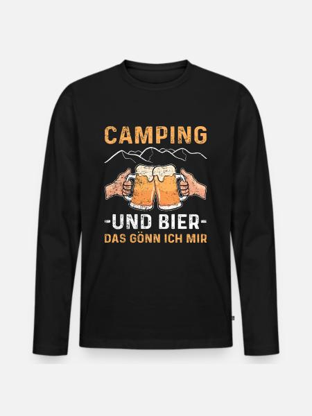 Bier Camping Deshalb Hier Geschenk - Männer Premium Bio Langarmshirt - Schwarz