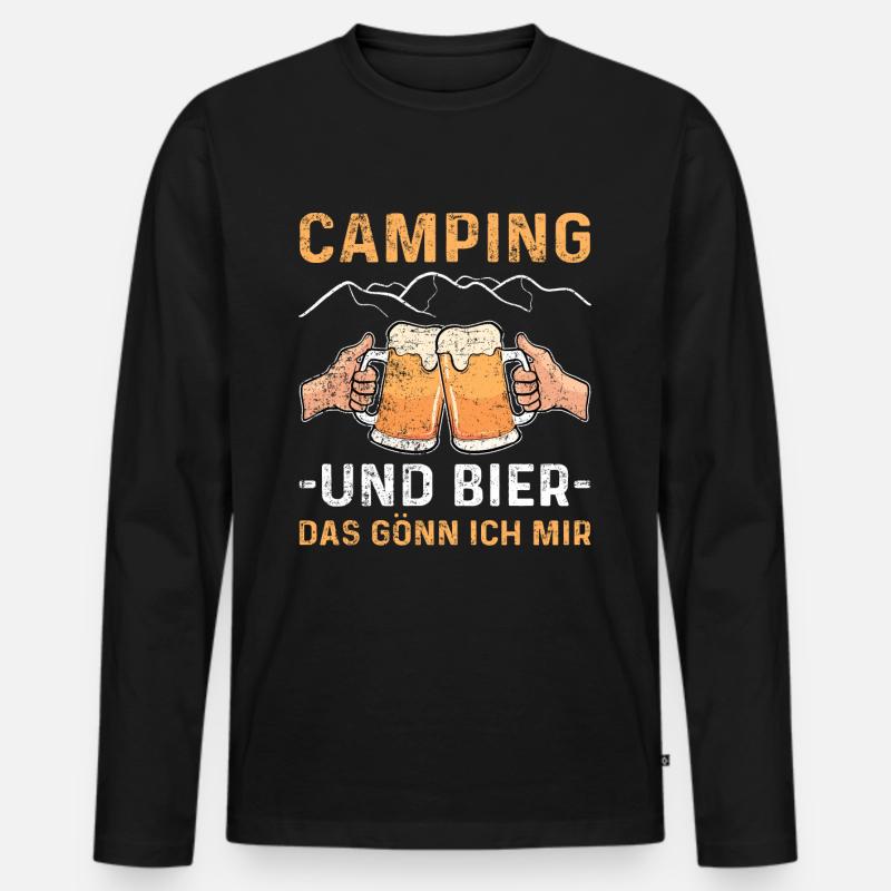 Bier Camping Deshalb Hier Geschenk - Männer Premium Bio Langarmshirt - Schwarz