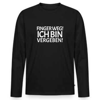 Finger weg ich bin vergeben - Männer Premium Bio Langarmshirt - Schwarz - Vorne - Nico (187cm)