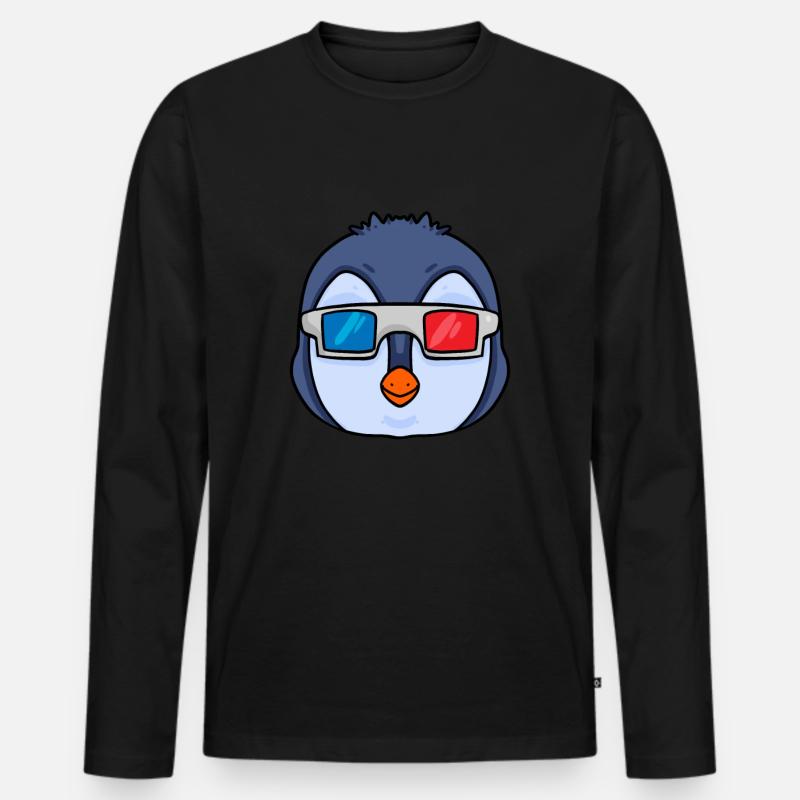 Pinguin mit 3 Brille - Männer Premium Bio Langarmshirt - Schwarz