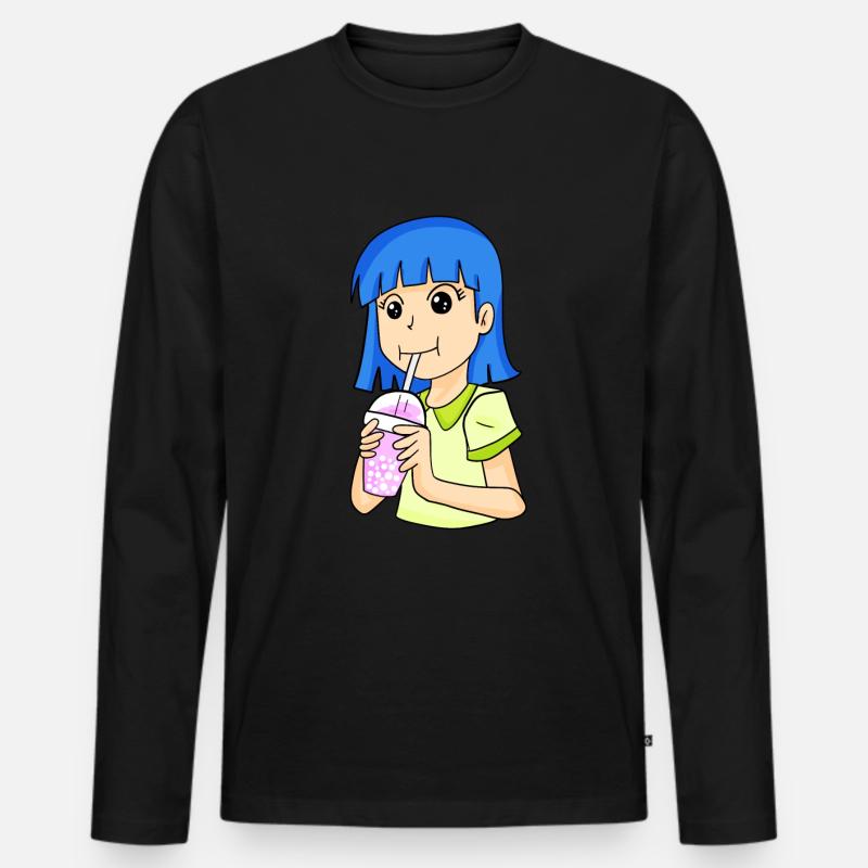 Anime Mädchen mit bubble tea - Männer Premium Bio Langarmshirt - Schwarz
