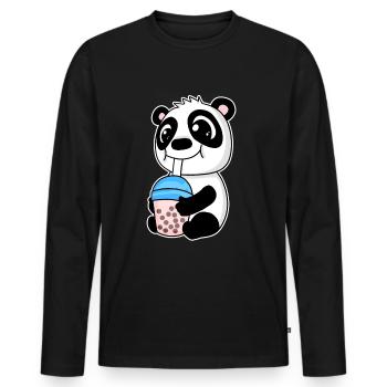 Bubble Tea Panda - T-shirt manches longues Premium bio Homme - noir - Devant - Nico (187cm)