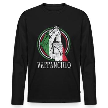 Funny Italian Italy Vaffanculo hand gesture - Men's Premium Organic Long Sleeve Shirt - black - Front - Nico (187cm)
