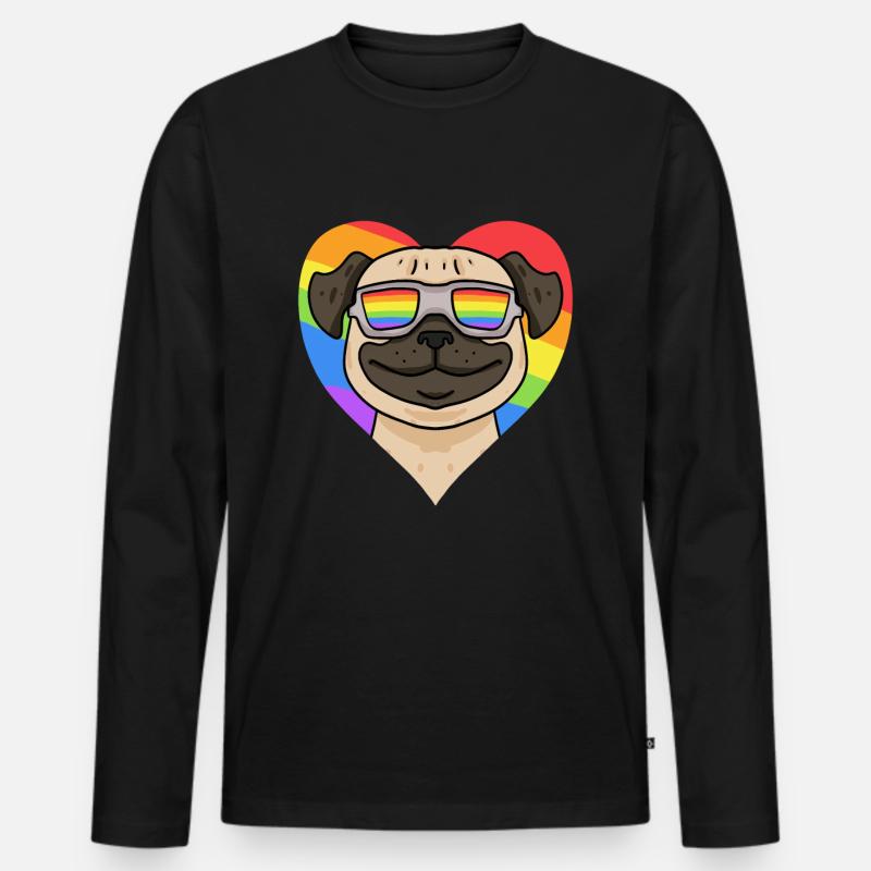 Mops Regenbogen Herz - Männer Premium Bio Langarmshirt - Schwarz