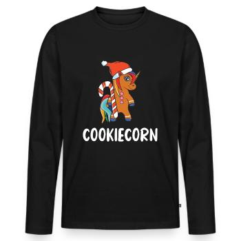 Cookiecorn - Süßes weihnachtliches Einhorn - Männer Premium Bio Langarmshirt - Schwarz - Vorne - Nico (187cm)
