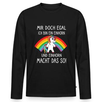 Mir doch egal ich bin ein Einhorn - Männer Premium Bio Langarmshirt - Schwarz - Vorne - Nico (187cm)