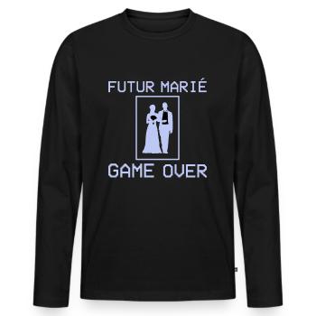 Futur Marié Game Over Enterrement Vie Garçon EVG - T-shirt manches longues Premium bio Homme - noir - Devant - Nico (187cm)