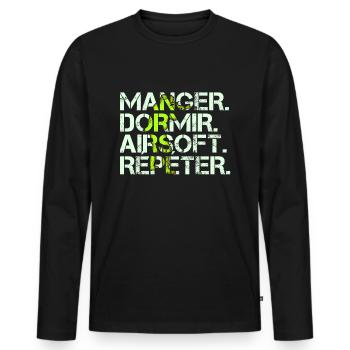 Mange Dormir Airsoft Répéter Cadeau Softair Humour - T-shirt manches longues Premium bio Homme - noir - Devant - Nico (187cm)