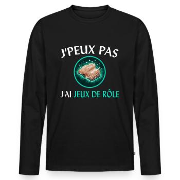 J'Peux Pas J'ai Jeux de Rôle Cadeau Joueur JDR Fun - T-shirt manches longues Premium bio Homme - noir - Devant - Nico (187cm)