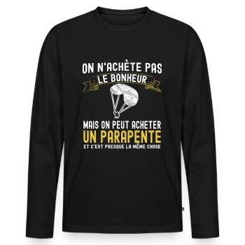 On n'achète pas le Bonheur Cadeau Parapente Humour - T-shirt manches longues Premium bio Homme - noir - Devant - Nico (187cm)