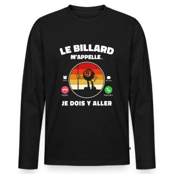 Billard m'appelle - Cadeau Humour Retro Vintage - T-shirt manches longues Premium bio Homme - noir - Devant - Nico (187cm)