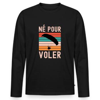 Né pour Voler Cadeau Parapente Retro Parapentiste - T-shirt manches longues Premium bio Homme - noir - Devant - Nico (187cm)