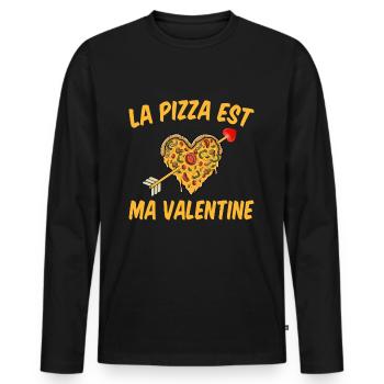 Pizza Est Ma Valentine Cadeau St Valentin Humour - T-shirt manches longues Premium bio Homme - noir - Devant - Nico (187cm)