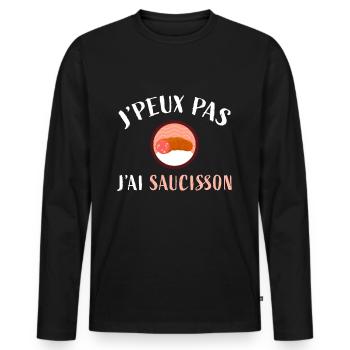 J'Peux Pas J'ai Saucisson Cadeau Apéro Humour Fun - T-shirt manches longues Premium bio Homme - noir - Devant - Nico (187cm)