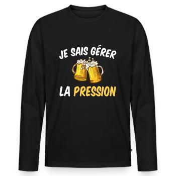 Je Sais Gérer Pression Bière Cadeau Apero Humour - T-shirt manches longues Premium bio Homme - noir - Devant - Nico (187cm)