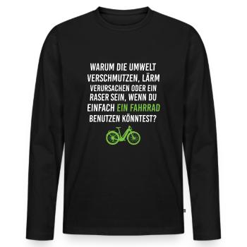 Umwelt Fahrrad Natur E- Bike - Männer Premium Bio Langarmshirt - Schwarz - Vorne - Nico (187cm)