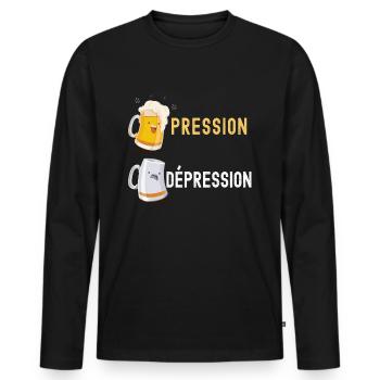 Dépression Pression Bière Cadeau Apero Humour - T-shirt manches longues Premium bio Homme - noir - Devant - Nico (187cm)