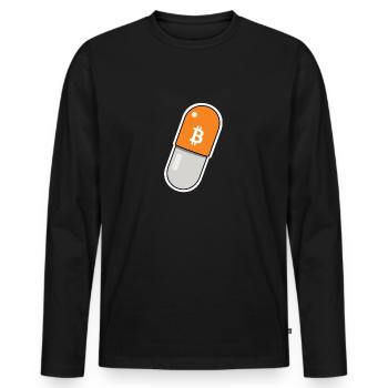 Orange Pill - Bitcoin, Bitcoiner Geschenkidee - Männer Premium Bio Langarmshirt - Schwarz - Vorne - Nico (187cm)