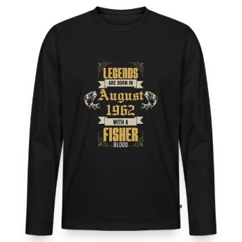 August 1962 - 61. Geburtstag Geschenk. Angler. - Männer Premium Bio Langarmshirt - Schwarz - Vorne - Nico (187cm)