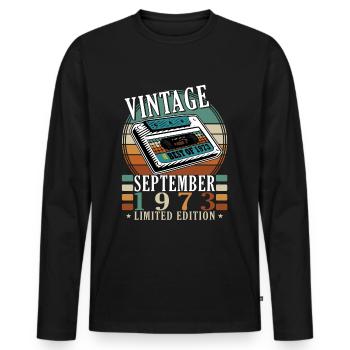 Septembre 1973 Anniversaire Septembre 1973 Septembre - T-shirt manches longues Premium bio Homme - noir - Devant - Nico (187cm)