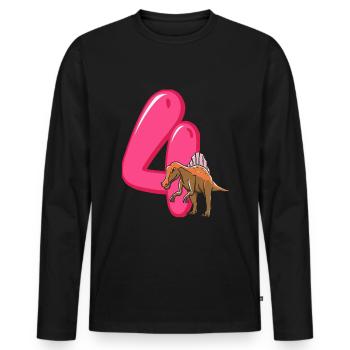 4 Anniversaire Dino Dinosaur Trex 4 ans Garçon - T-shirt manches longues Premium bio Homme - noir - Devant - Nico (187cm)