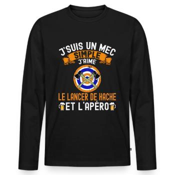 Mec Simple J'aime Lancer de Hache et Apéro Humour - T-shirt manches longues Premium bio Homme - noir - Devant - Nico (187cm)