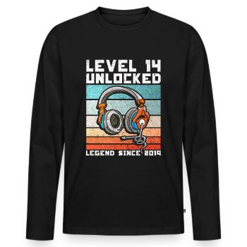 14th Birthday 14 Years Gamer Level 14 Complete - Men's Premium Organic Long Sleeve Shirt - black - Front - Nico (187cm)