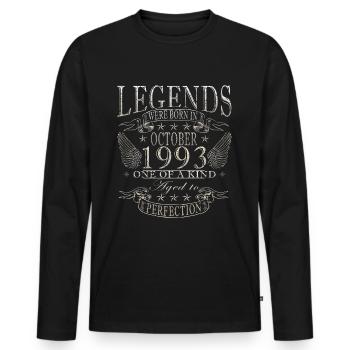Octobre 1993 Anniversaire Octobre 1993 Octobre - T-shirt manches longues Premium bio Homme - noir - Devant - Nico (187cm)