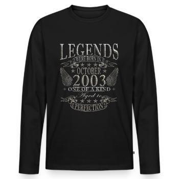 Octobre 2003 Anniversaire Octobre 2003 Octobre - T-shirt manches longues Premium bio Homme - noir - Devant - Nico (187cm)