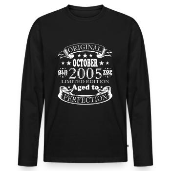 Octobre 2005 Anniversaire Octobre 2005 Octobre - T-shirt manches longues Premium bio Homme - noir - Devant - Nico (187cm)