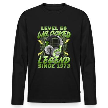T-shirt débloqué niveau 50 terminé - T-shirt manches longues Premium bio Homme - noir - Devant - Nico (187cm)
