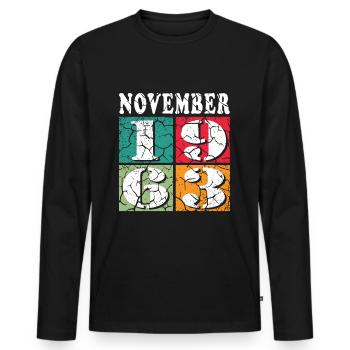 Novembre 1963 Anniversaire Novembre 1963 Novembre - T-shirt manches longues Premium bio Homme - noir - Devant - Nico (187cm)
