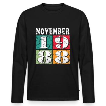 Novembre 1988 Anniversaire Novembre 1988 Novembre - T-shirt manches longues Premium bio Homme - noir - Devant - Nico (187cm)
