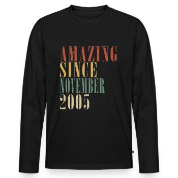Novembre 2005 Anniversaire Novembre 2005 Novembre - T-shirt manches longues Premium bio Homme - noir - Devant - Nico (187cm)