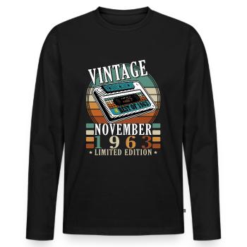 60th Birthday Vintage November 1963 Original 196 - Men's Premium Organic Long Sleeve Shirt - black - Front - Nico (187cm)