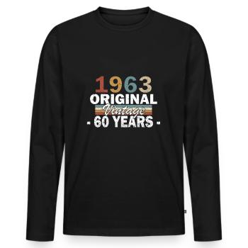 Original vintage founded in 1963 - Men's Premium Organic Long Sleeve Shirt - black - Front - Nico (187cm)
