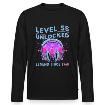 55e anniversaire. 55 Niveau suivant débloqué - T-shirt manches longues Premium bio Homme - noir - Devant - Nico (187cm)