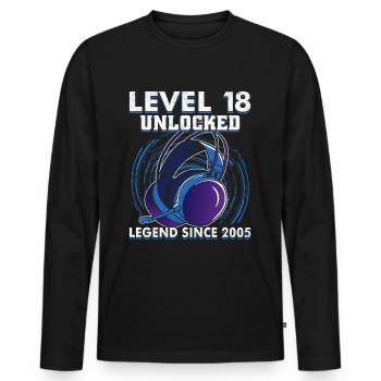 Level 18 - 18th Birthday Gaming Funny Gift - Men's Premium Organic Long Sleeve Shirt - black - Front - Nico (187cm)